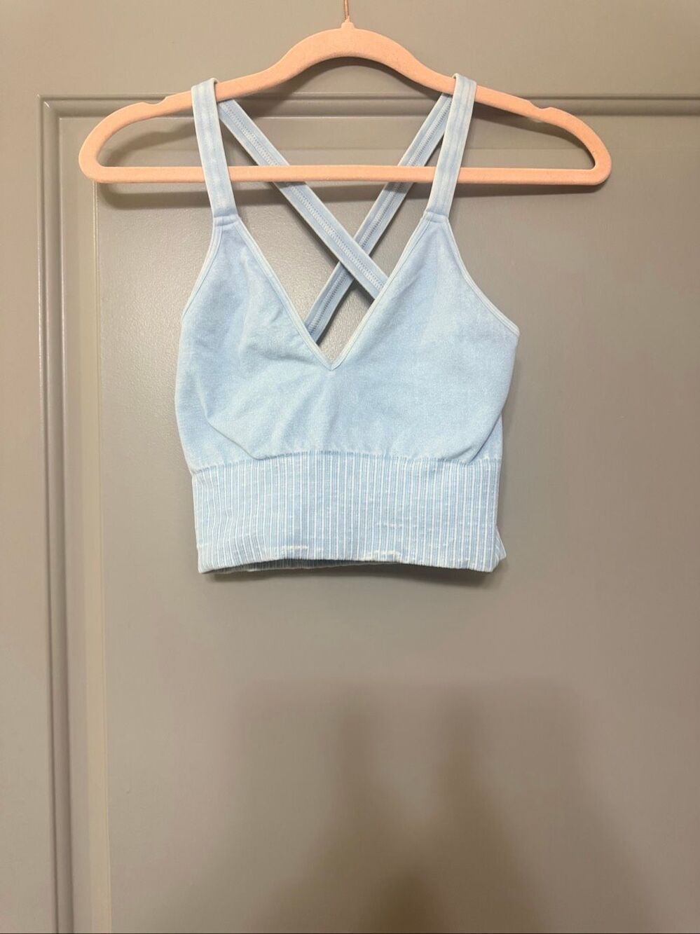 FP Movement Free People Light Blue Ribbed Cross Strap Sports Bra Crop XS/S